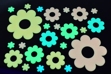 24 Piece Glow in the Dark Multicolor Flowers Wall Ceiling Decor